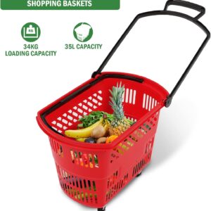 Rolling shopping basket plastic (red)